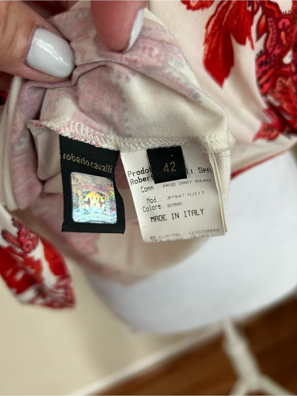 Vintage Roberto Cavalli Cream/White Off-Shoulder Top w/ Red Floral Size 42 or Md - Picture 10 of 13